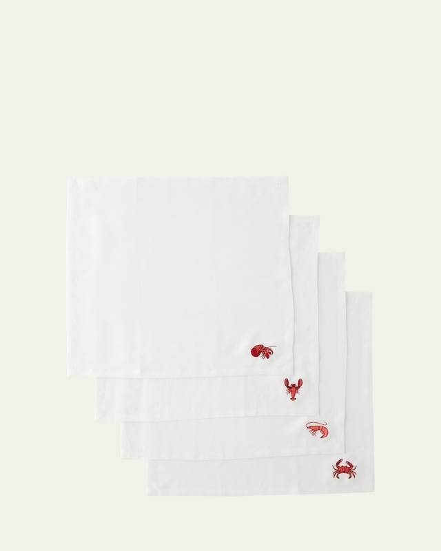Assorted Sea Motif Linen Napkins, Set of 4